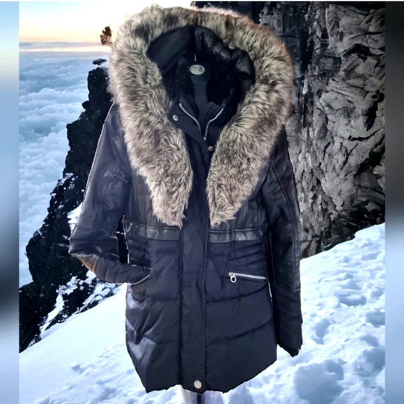 Point Zero Quilted Black Parka Coat Ladies Size M - Picture 1 of 11